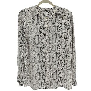 J.Crew Snakeskin Print Band Collar Button Down Blouse Grey Black XL Animal Print